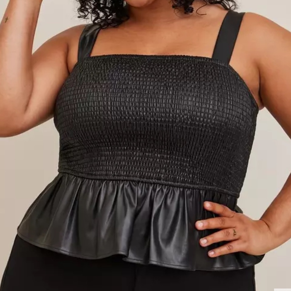 Torrid Peplum Faux Leather Smocked Top